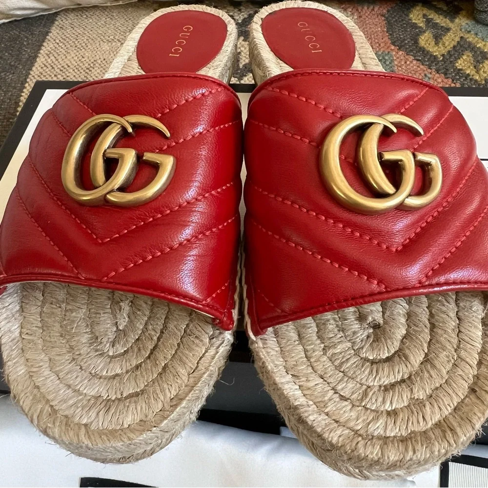 GUCCi Charlotte GG Marmont Nappa Leather Espadrilles Orig Box EU37 Worn Twice!
